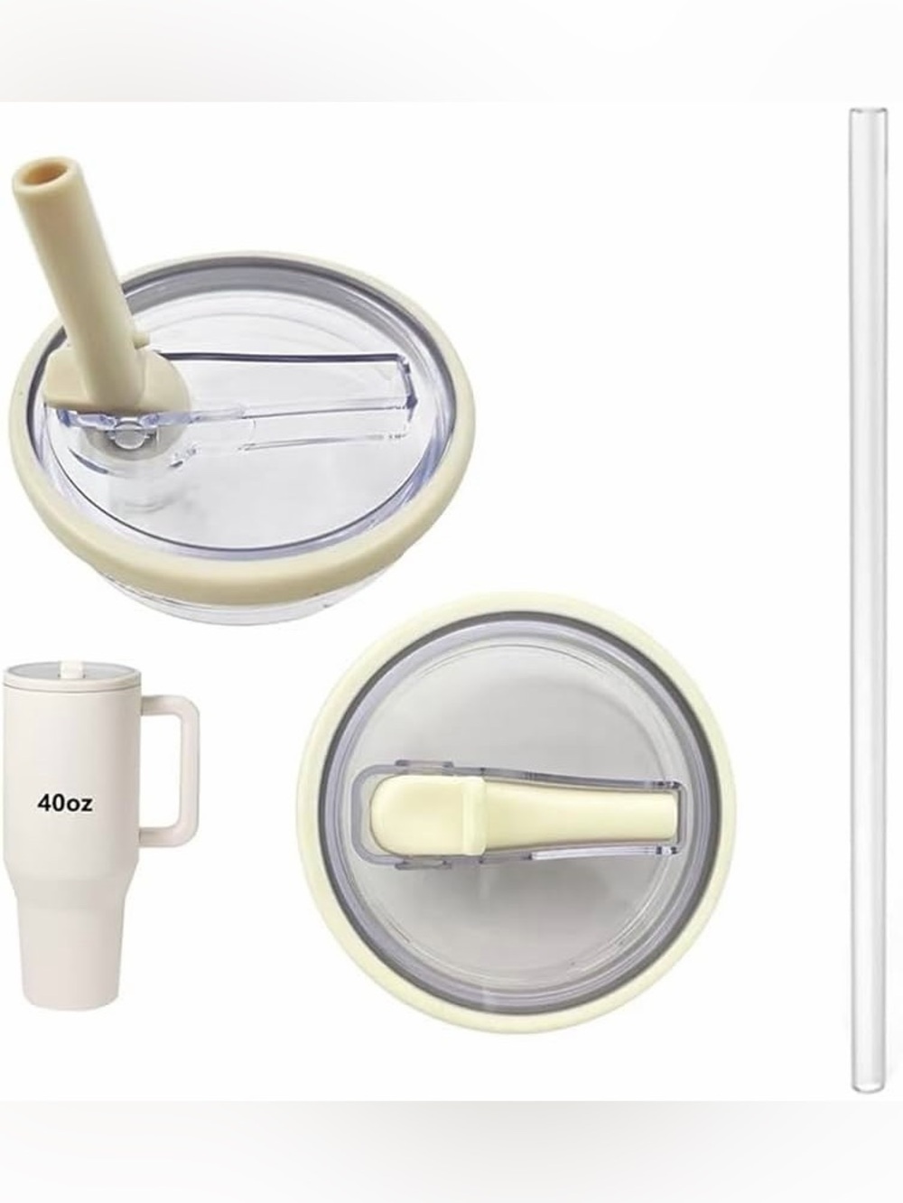40oz Replacement Tumbler Lid with Straw & Soft Silicone Tip Cream